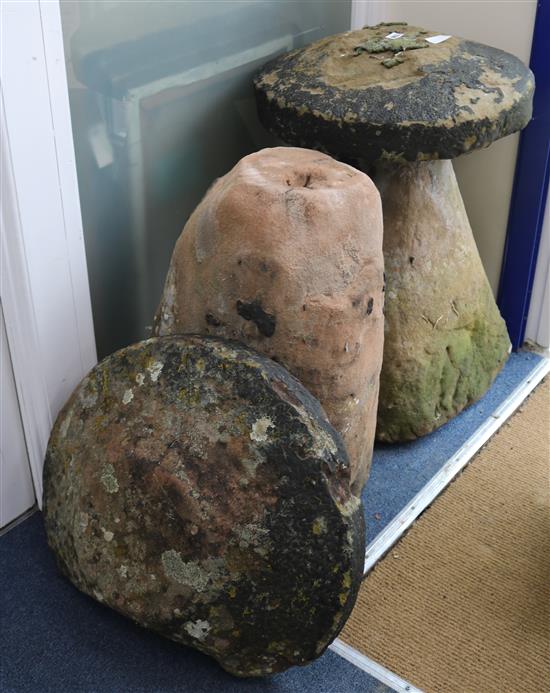 Two sandstone staddle stones W.50cm approx.